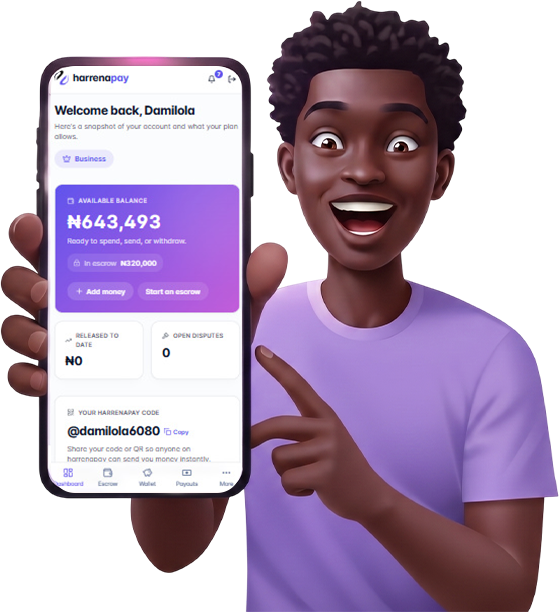 Person using the HarrenaPay app to send and receive money